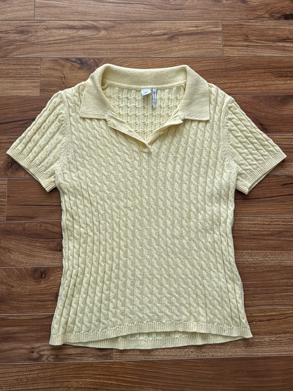 Twik Simons Yellow Cable Knit Short Sleeve Polo Top Size S